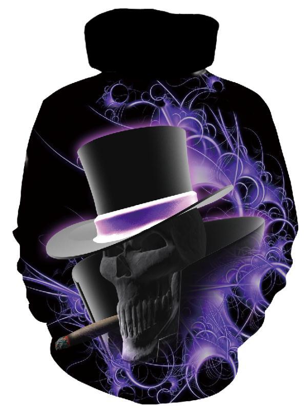 Męska bluza z kapturem z photorealistic 3D skull print, crown &amp; chain motif