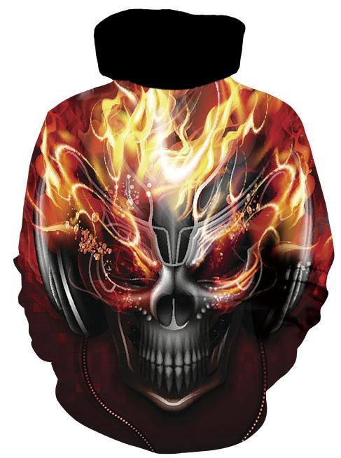 Męska bluza z kapturem z photorealistic 3D skull print, crown &amp; chain motif