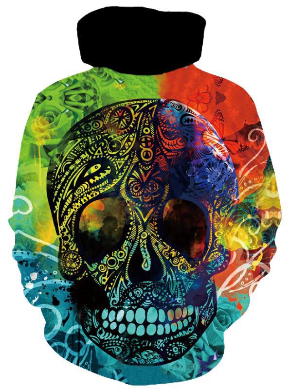 Męska bluza z kapturem z photorealistic 3D skull print, crown &amp; chain motif