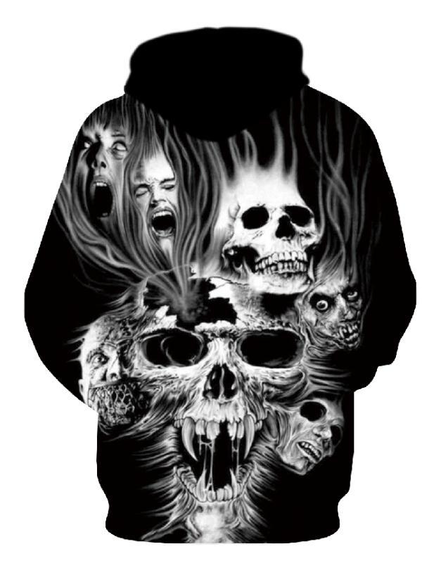 Męska bluza z kapturem z photorealistic 3D skull print, crown &amp; chain motif