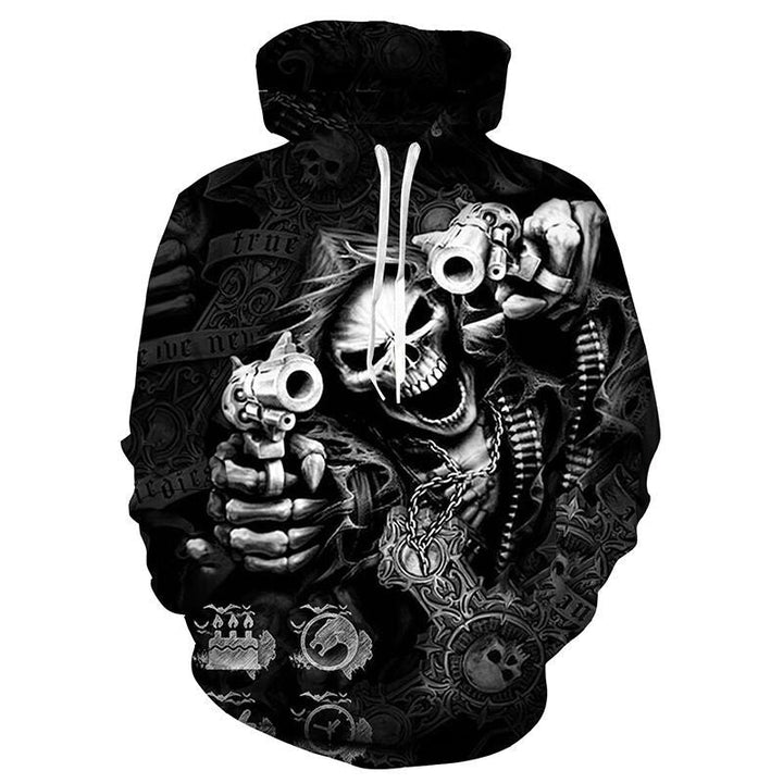 Męska bluza z kapturem z photorealistic 3D skull print, crown &amp; chain motif