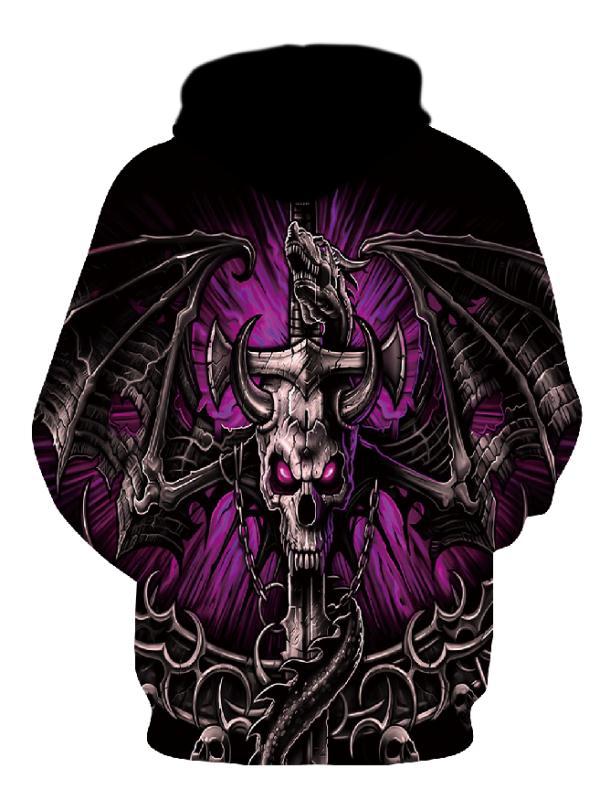 Męska bluza z kapturem z photorealistic 3D skull print, crown &amp; chain motif