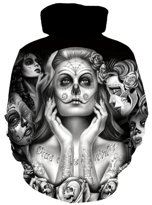 Męska bluza z kapturem z photorealistic 3D skull print, crown &amp; chain motif