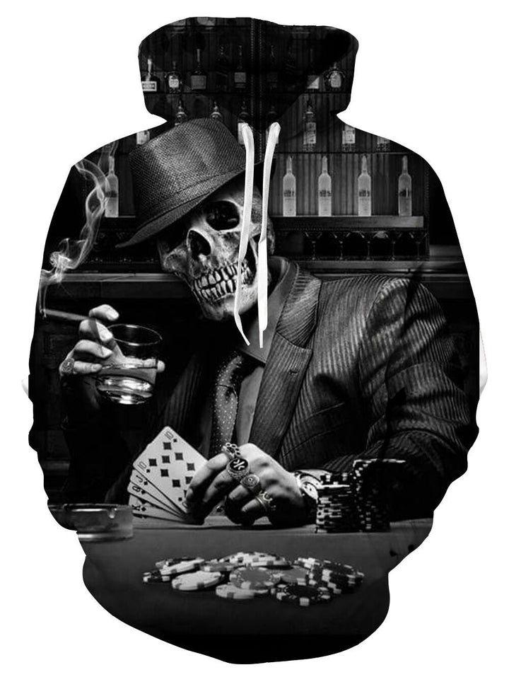 Męska bluza z kapturem z photorealistic 3D skull print, crown &amp; chain motif
