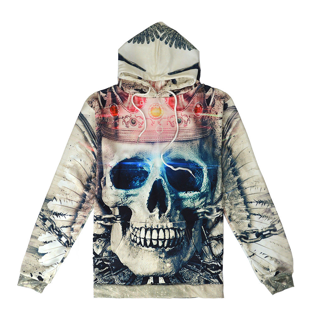 Męska bluza z kapturem z photorealistic 3D skull print, crown &amp; chain motif