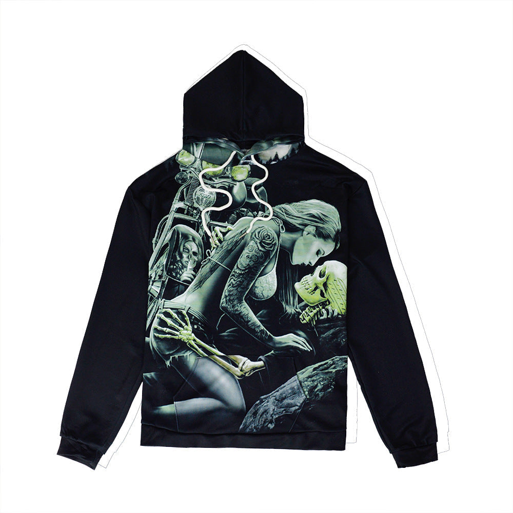 Męska bluza z kapturem z photorealistic 3D skull print, crown &amp; chain motif