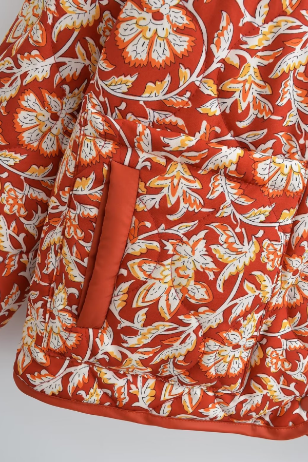 Neck Floral Prwt Loose pikowana bawełna kurtka