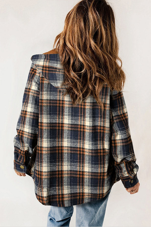 Guzik Sherpa Lined Z kapturem Flannel Kurtka