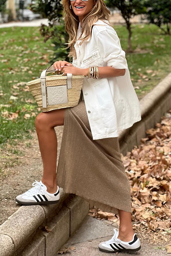 Biały gładki kolor Tassel Loose kurtka