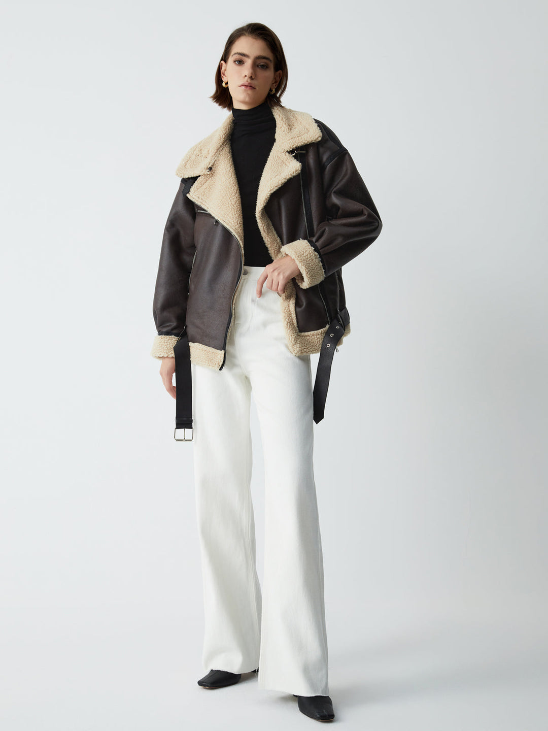 Sherpa-Lwed Sheepskw Aviator kurtka