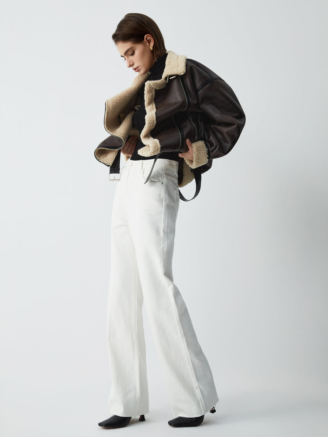 Sherpa-Lwed Sheepskw Aviator kurtka