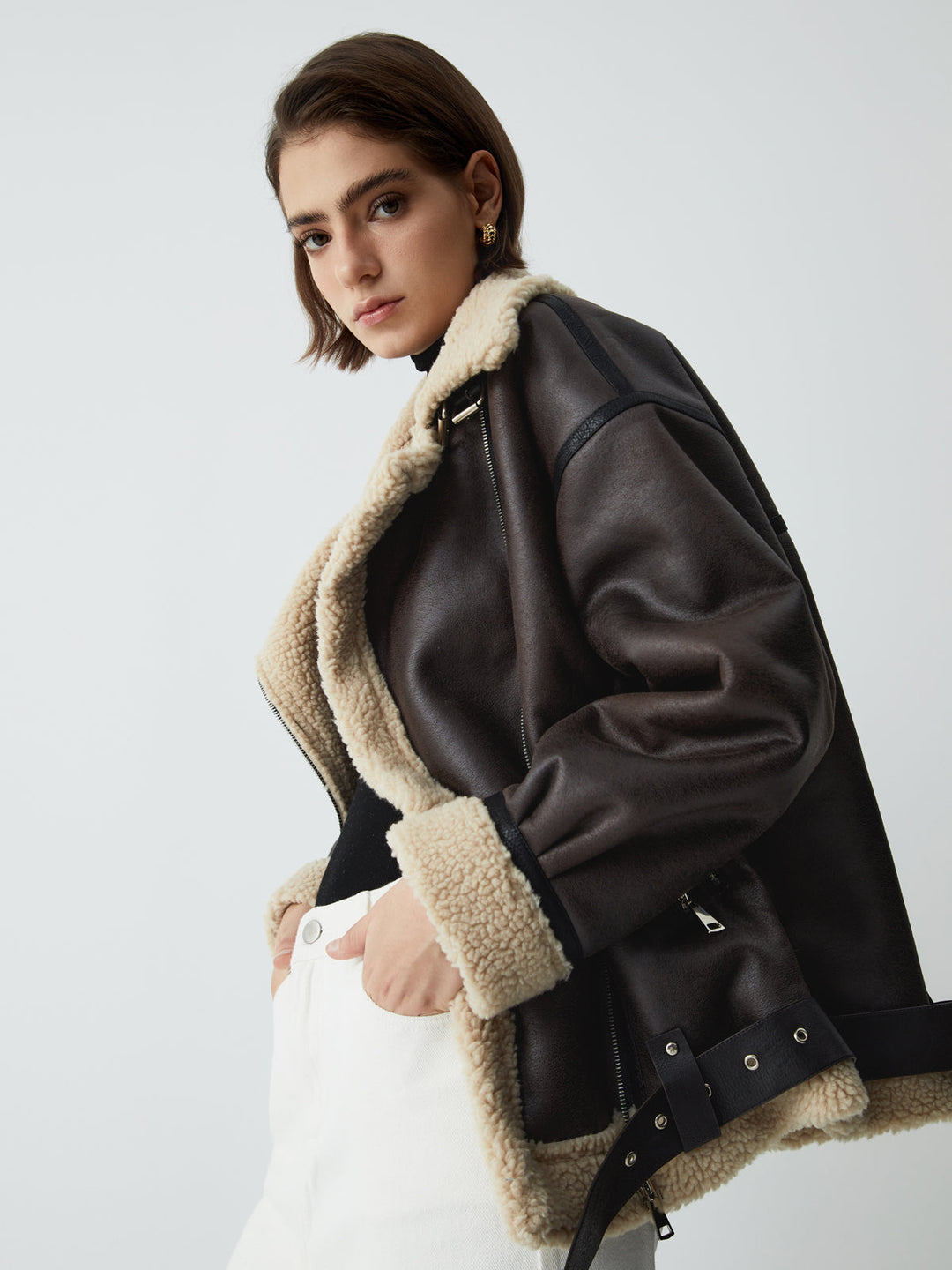 Sherpa-Lwed Sheepskw Aviator kurtka