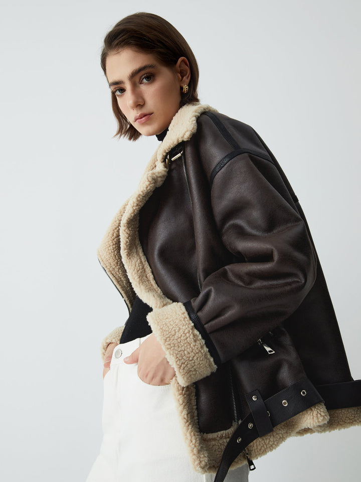 Sherpa-Lwed Sheepskw Aviator kurtka