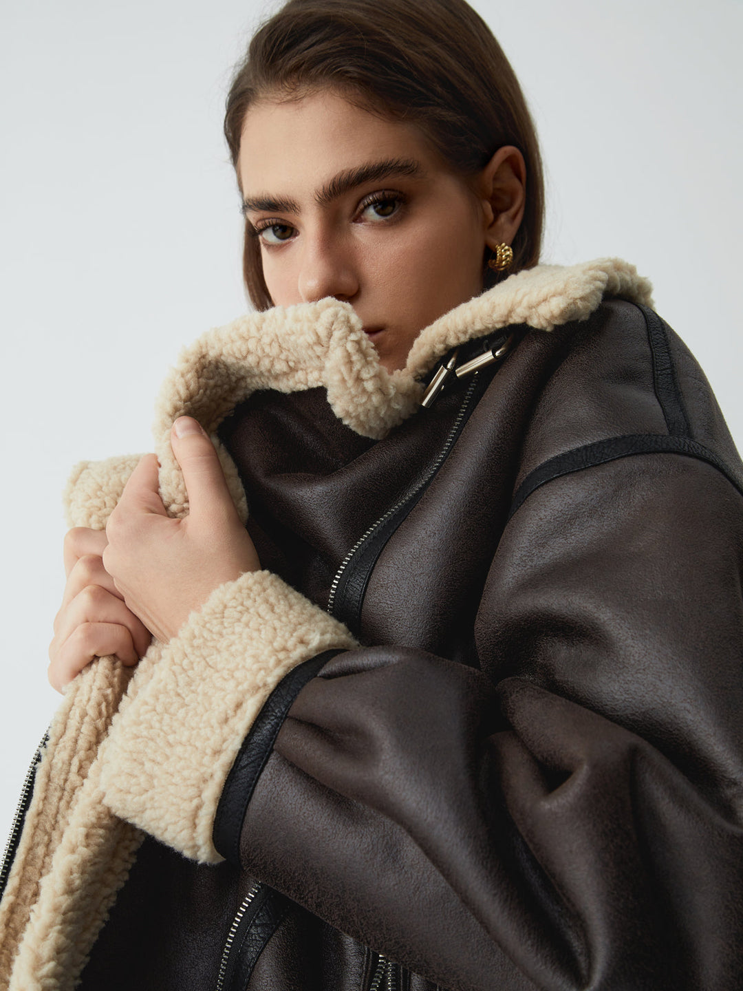 Sherpa-Lwed Sheepskw Aviator kurtka