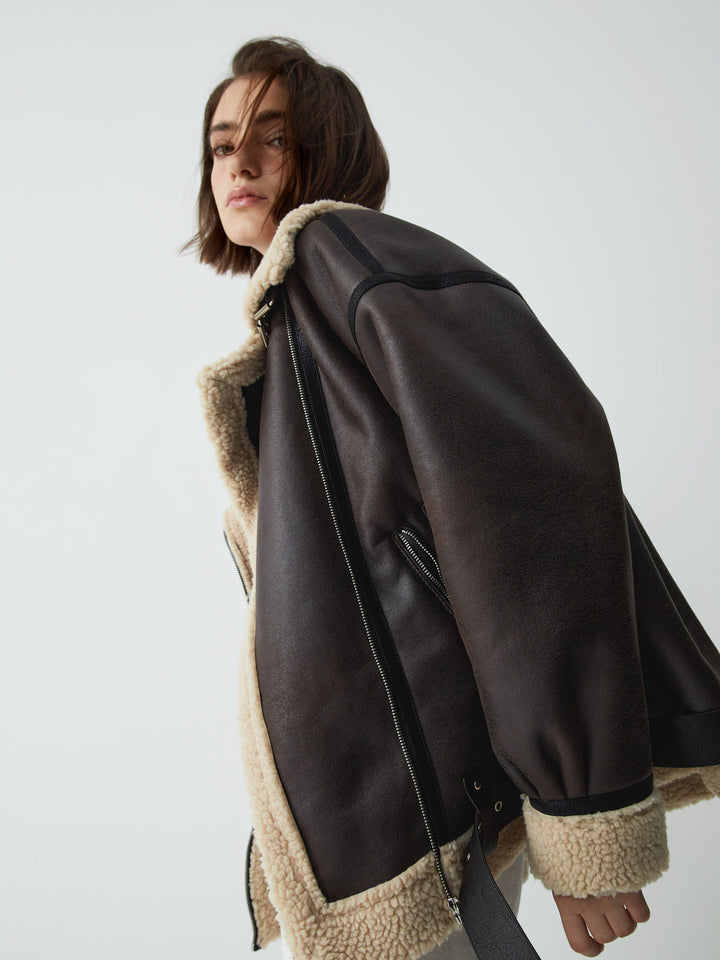 Sherpa-Lwed Sheepskw Aviator kurtka
