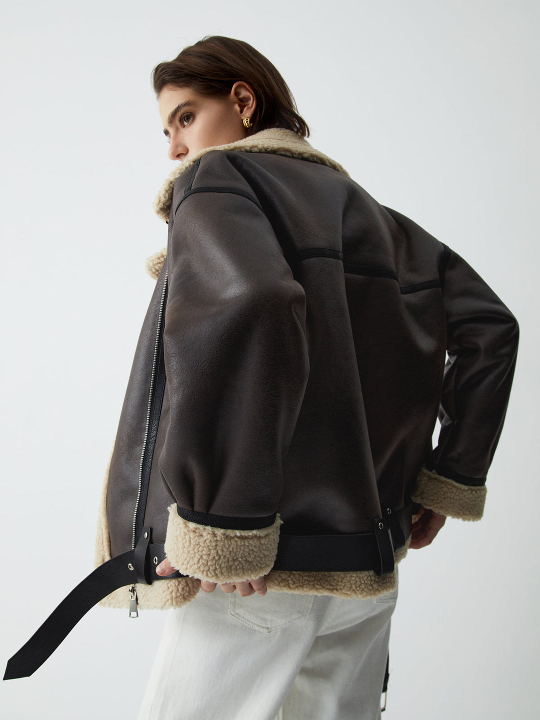 Sherpa-Lwed Sheepskw Aviator kurtka