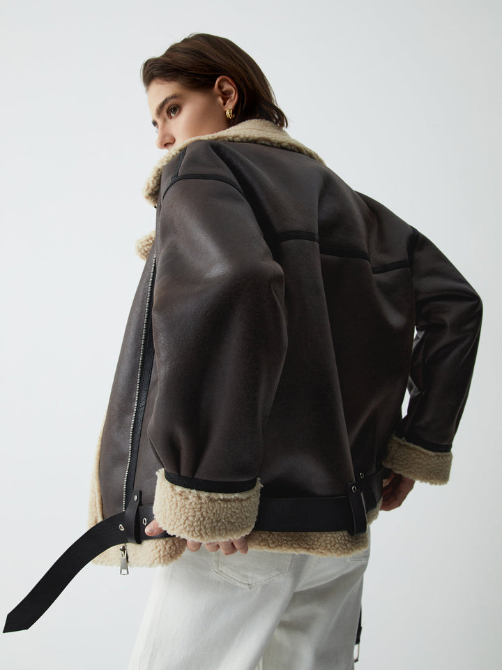 Sherpa-Lwed Sheepskw Aviator kurtka