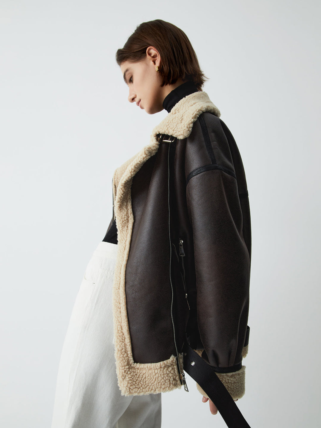 Sherpa-Lwed Sheepskw Aviator kurtka