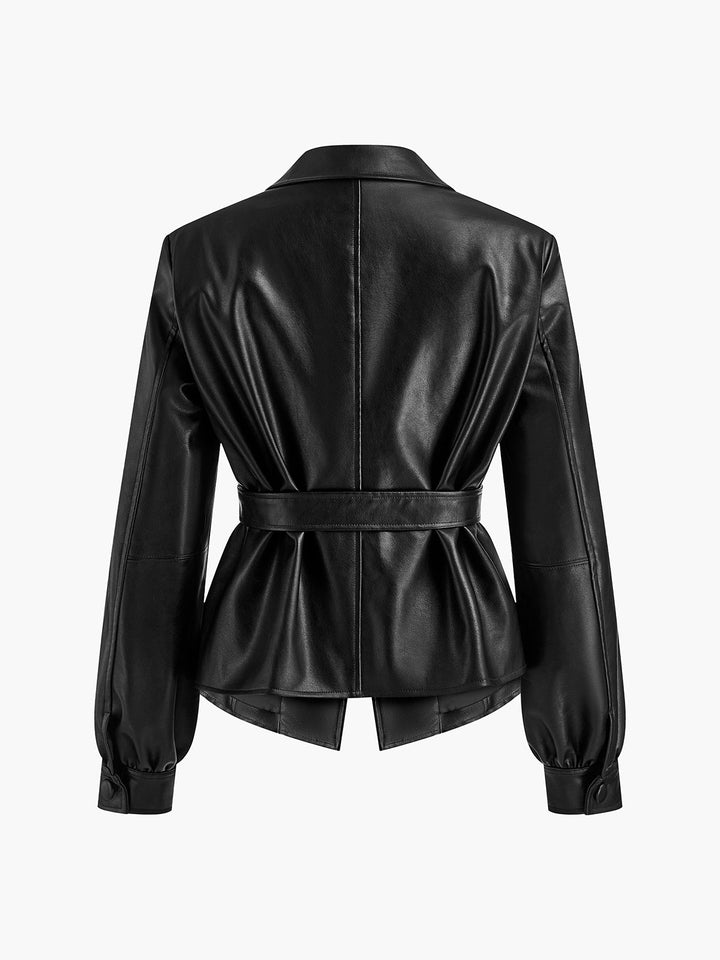 Belted kurtka z imitacji skóry