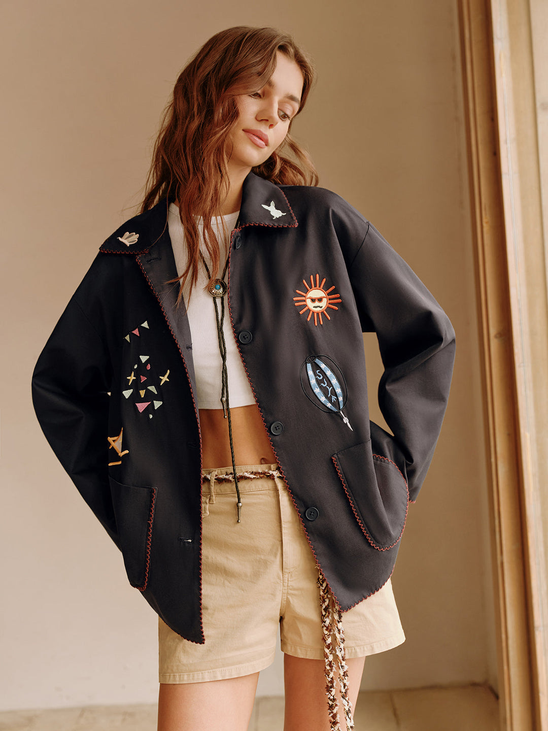 Embroidered Lapel kurtka