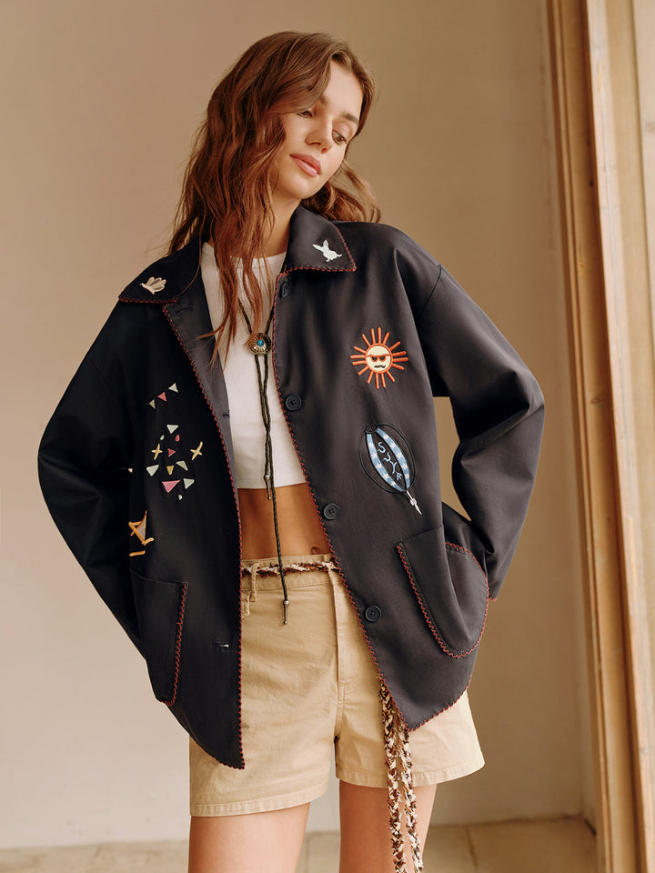 Embroidered Lapel kurtka