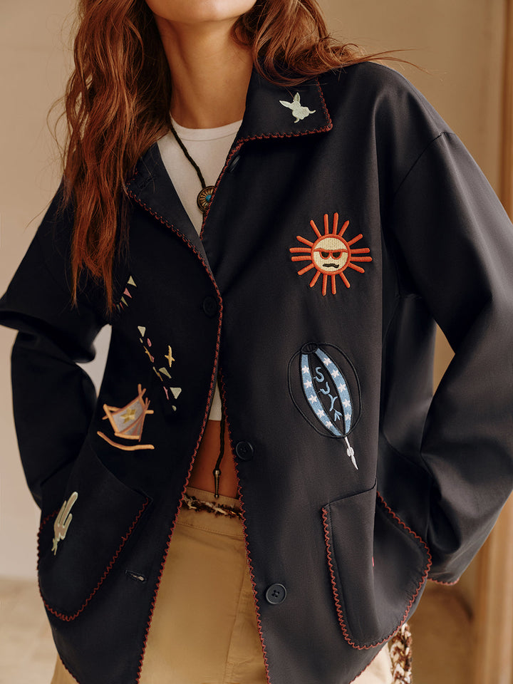 Embroidered Lapel kurtka