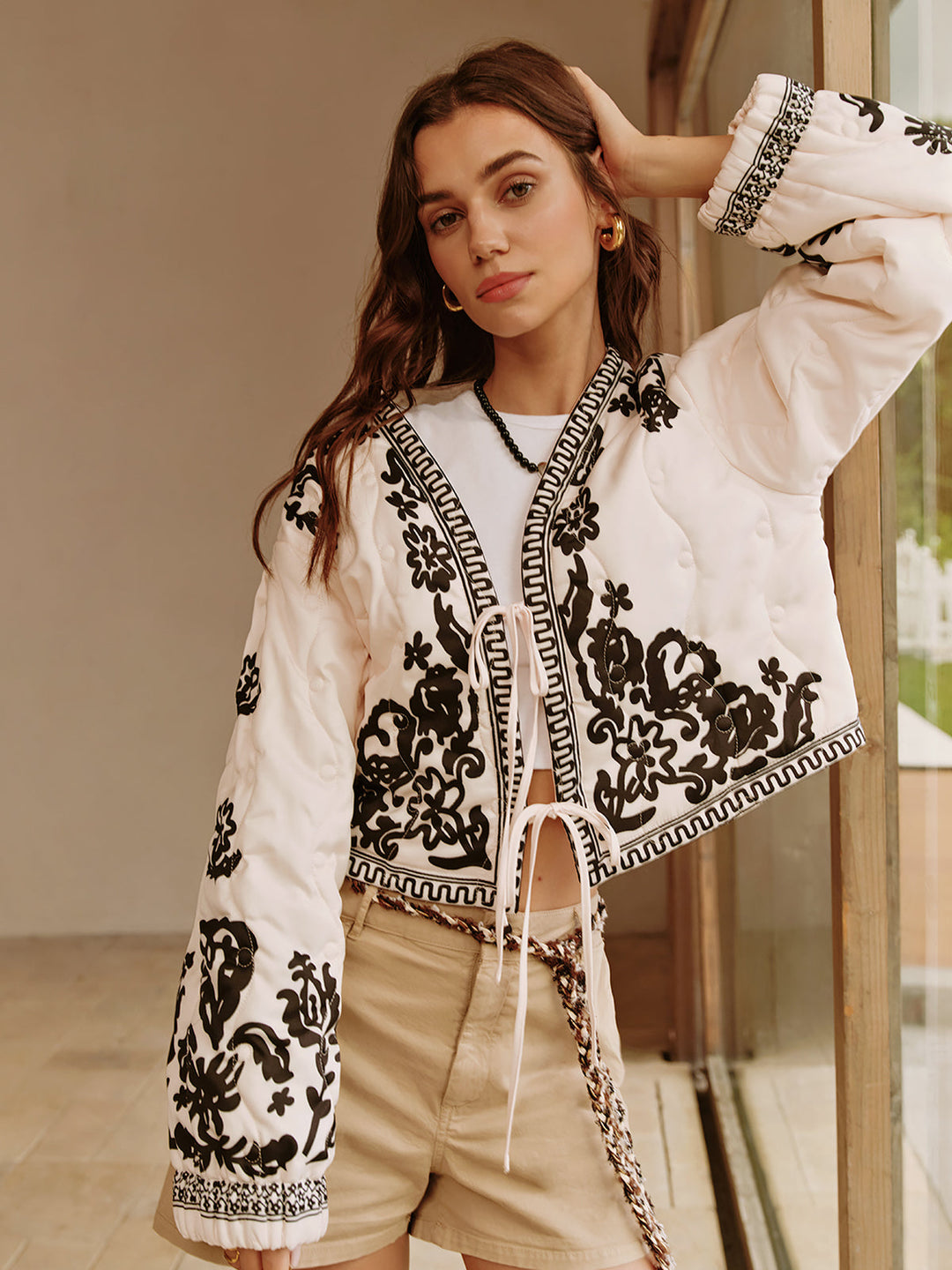 Prwted Lace-Up krótka kurtka