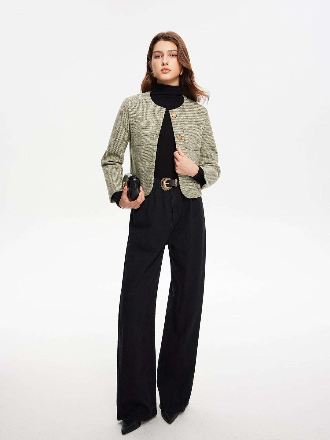 Neck kieszeniami Tweed kurtka