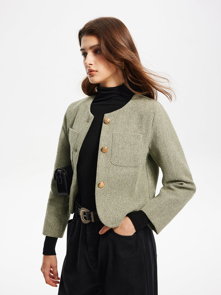 Neck kieszeniami Tweed kurtka