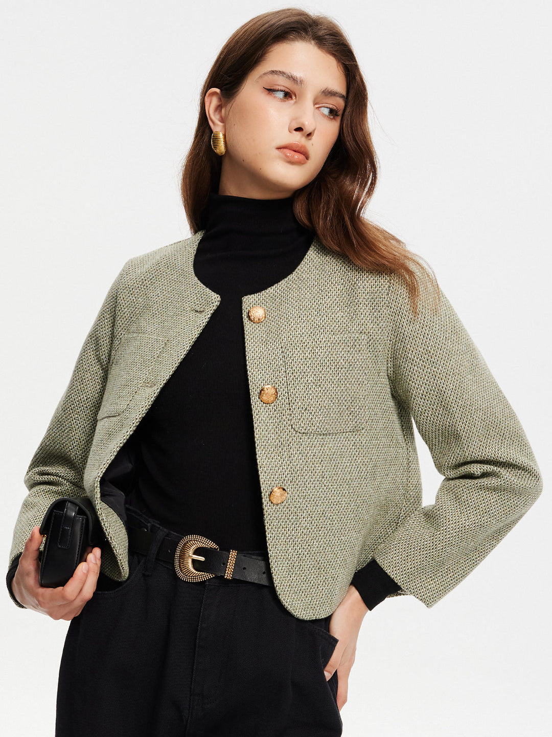 Neck kieszeniami Tweed kurtka
