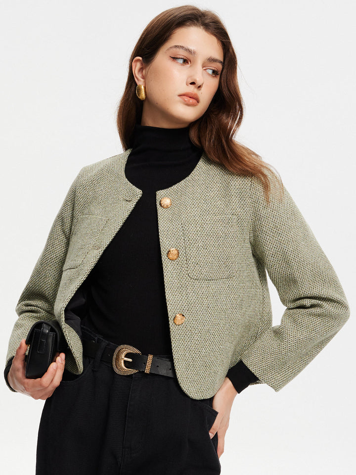 Neck kieszeniami Tweed kurtka