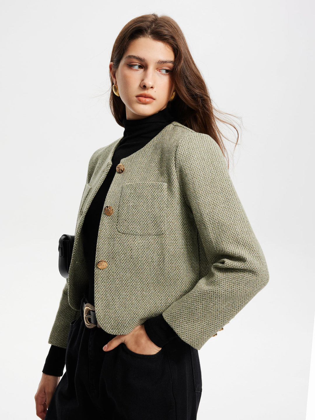 Neck kieszeniami Tweed kurtka