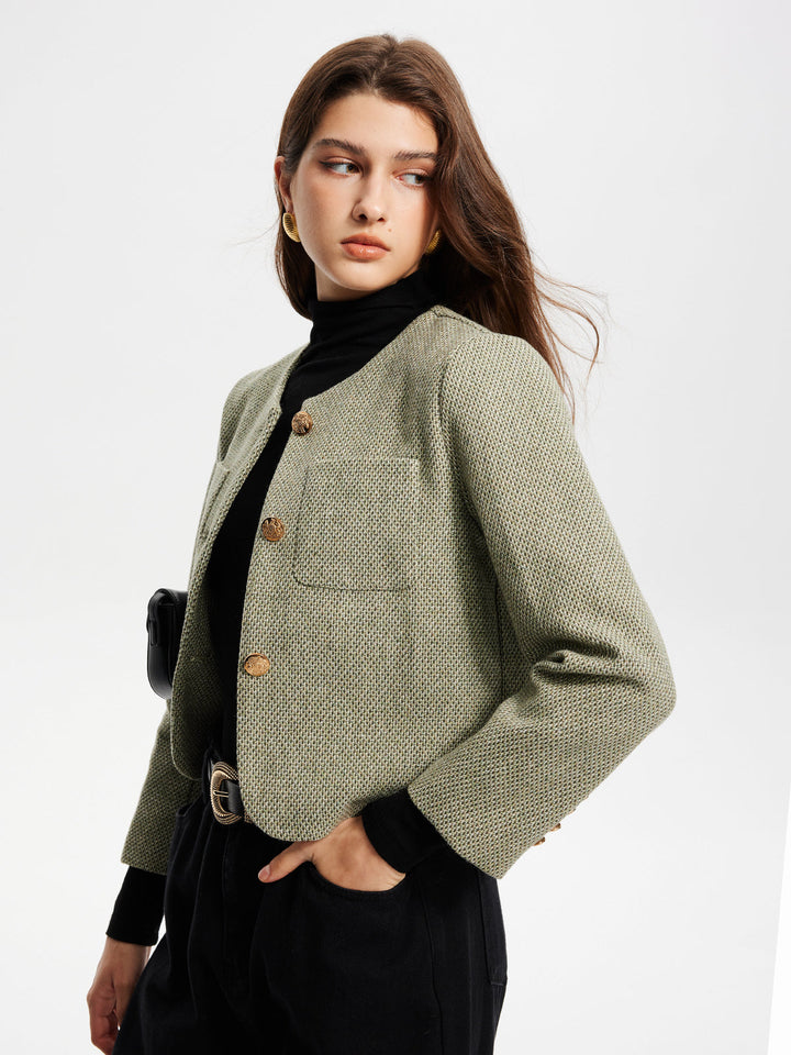 Neck kieszeniami Tweed kurtka