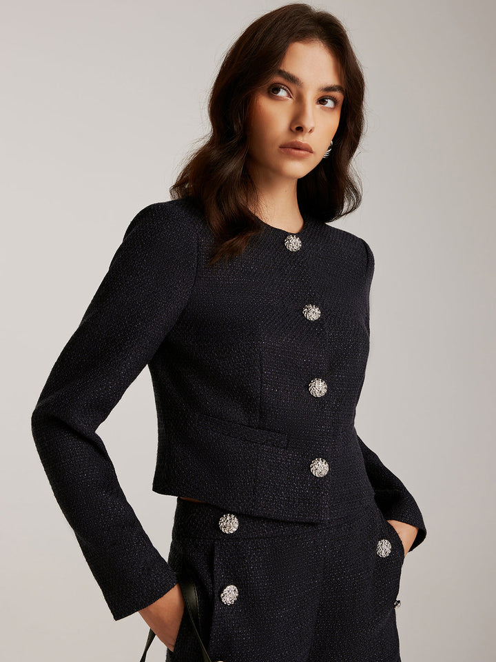 Down Tweed Krótka Kurtka