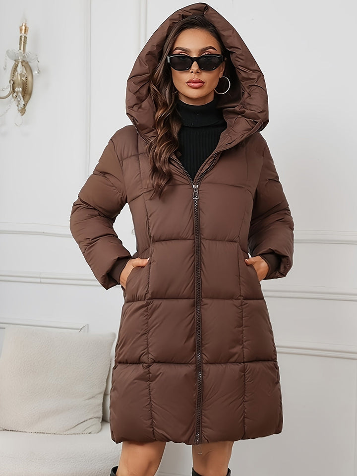 Damska Mid-Length ocieplana Puffer kurtka z kapturem i kieszeniami