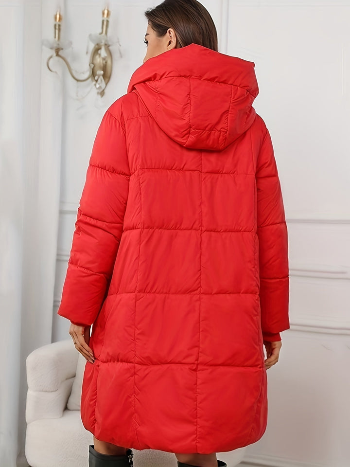 Damska Mid-Length ocieplana Puffer kurtka z kapturem i kieszeniami