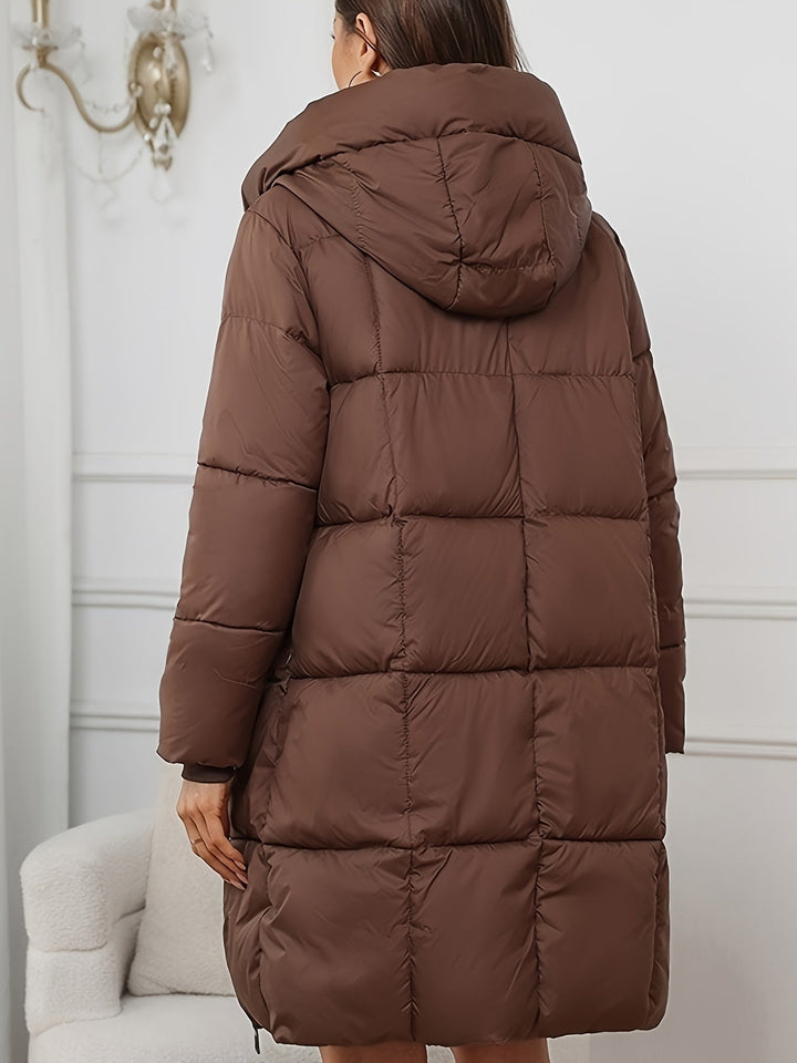 Damska Mid-Length ocieplana Puffer kurtka z kapturem i kieszeniami