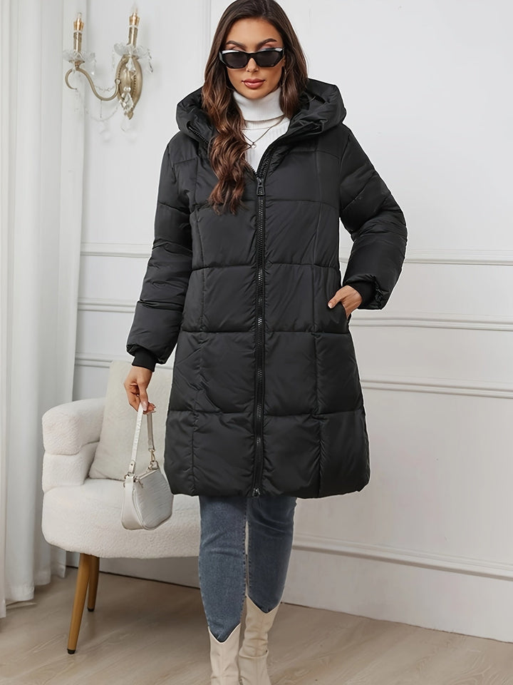 Damska Mid-Length ocieplana Puffer kurtka z kapturem i kieszeniami