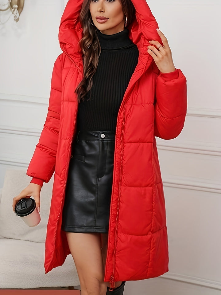 Damska Mid-Length ocieplana Puffer kurtka z kapturem i kieszeniami