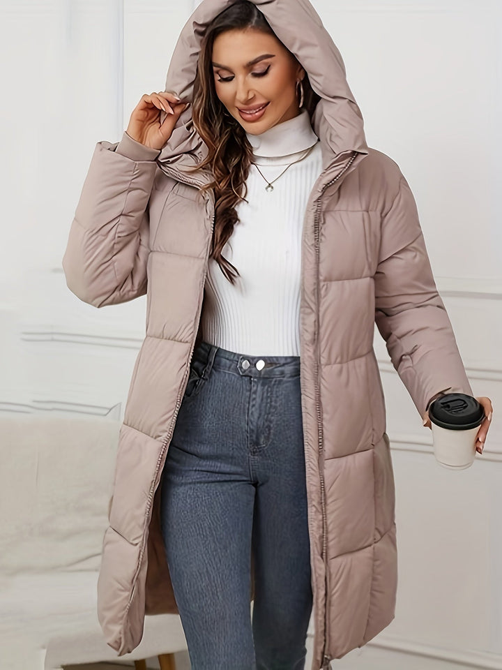 Damska Mid-Length ocieplana Puffer kurtka z kapturem i kieszeniami