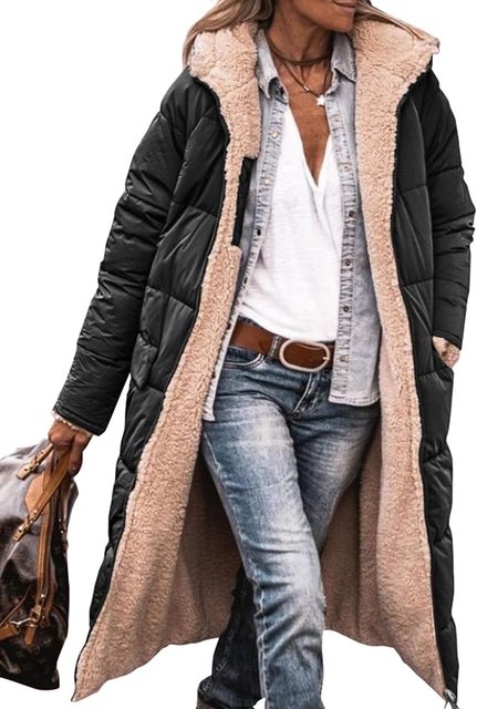 Mune | Reversible długa Sherpa puchowa kurtka (z kapturem)