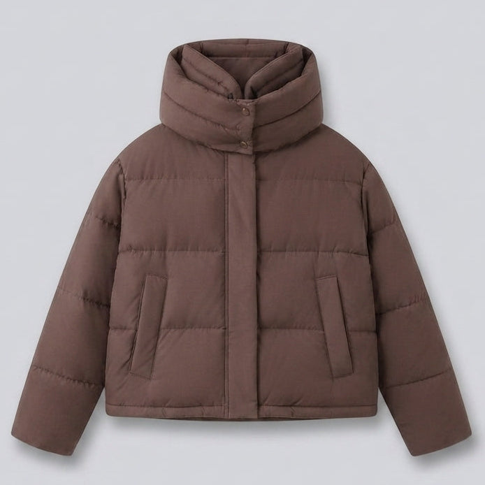 Damska boxy krótka pikowana kurtka z extra high hood trim i soft cuffs