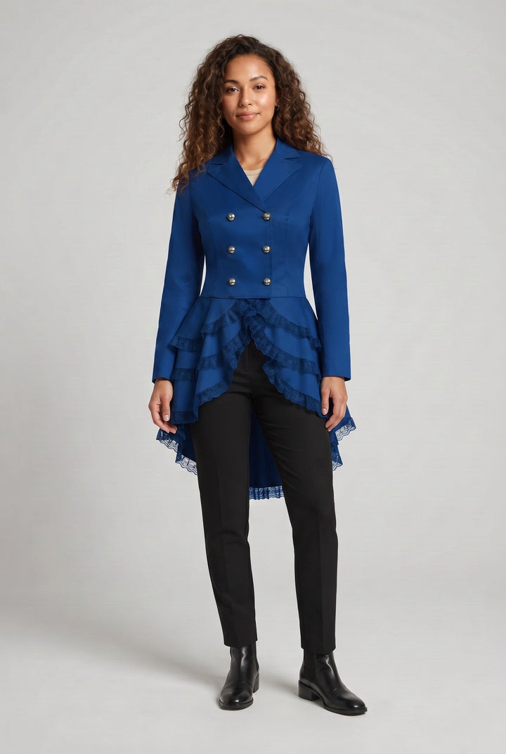 Damska elegancka Ruffle kurtka z Deep V-Neck i podwójna Buttoned przodem Lumaza