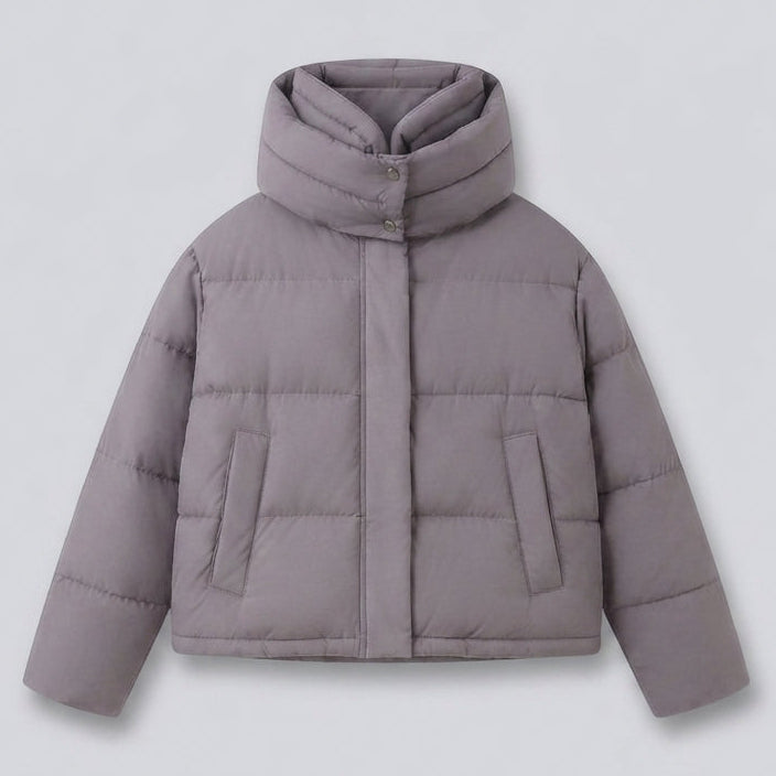 Damska boxy krótka pikowana kurtka z extra high hood trim i soft cuffs