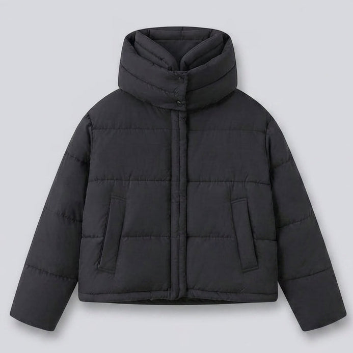 Damska boxy krótka pikowana kurtka z extra high hood trim i soft cuffs