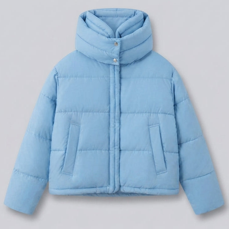 Damska boxy krótka pikowana kurtka z extra high hood trim i soft cuffs