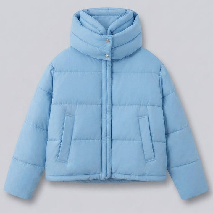 Damska boxy krótka pikowana kurtka z extra high hood trim i soft cuffs
