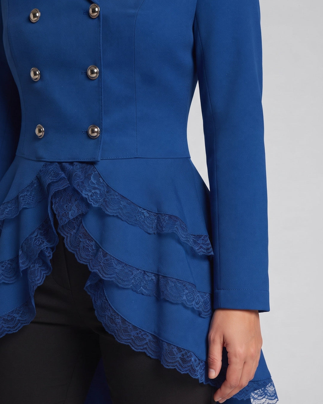 Damska elegancka Ruffle kurtka z Deep V-Neck i podwójna Buttoned przodem Lumaza