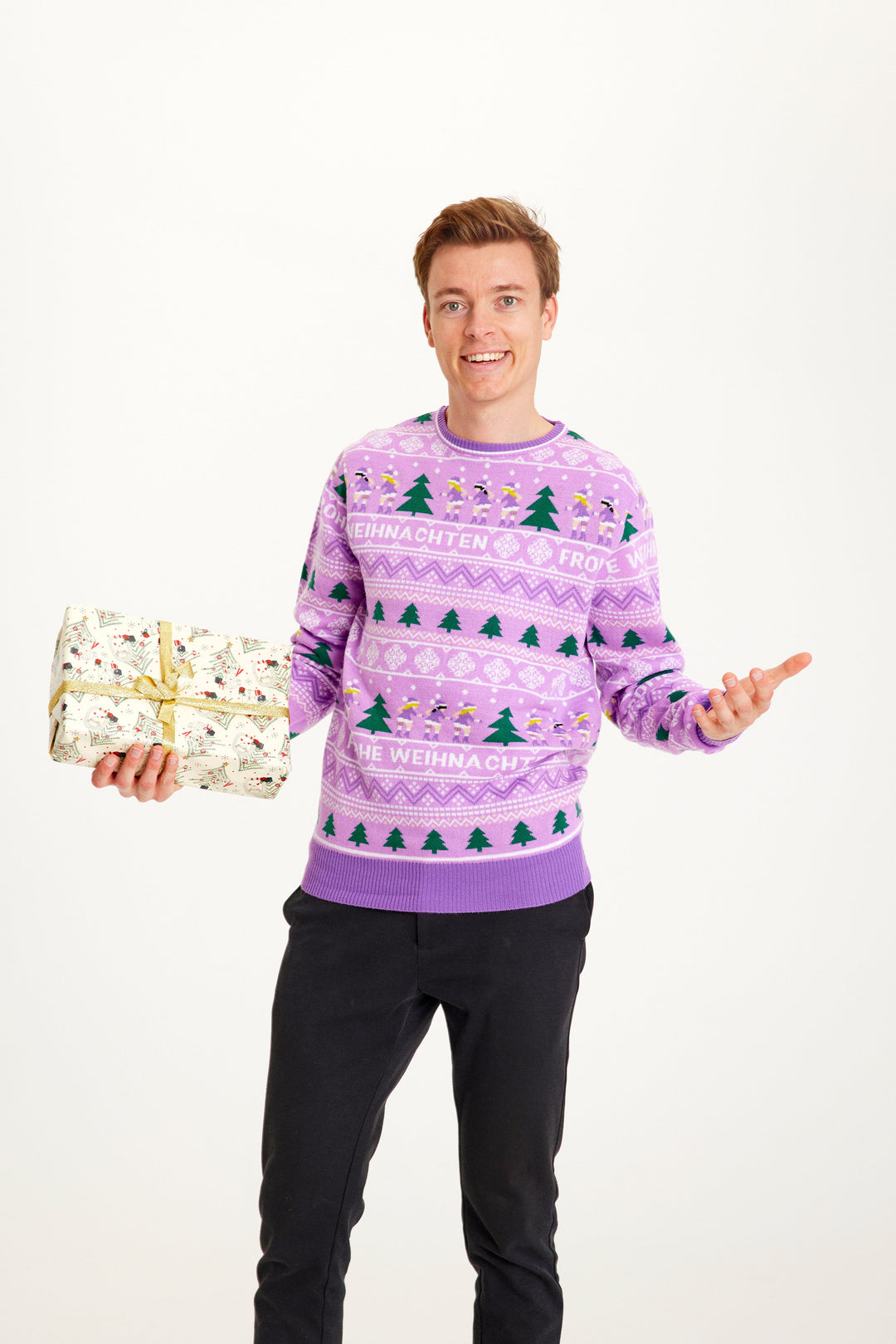 Merry Christmas Christmas Sweter Fioletowy Męskie