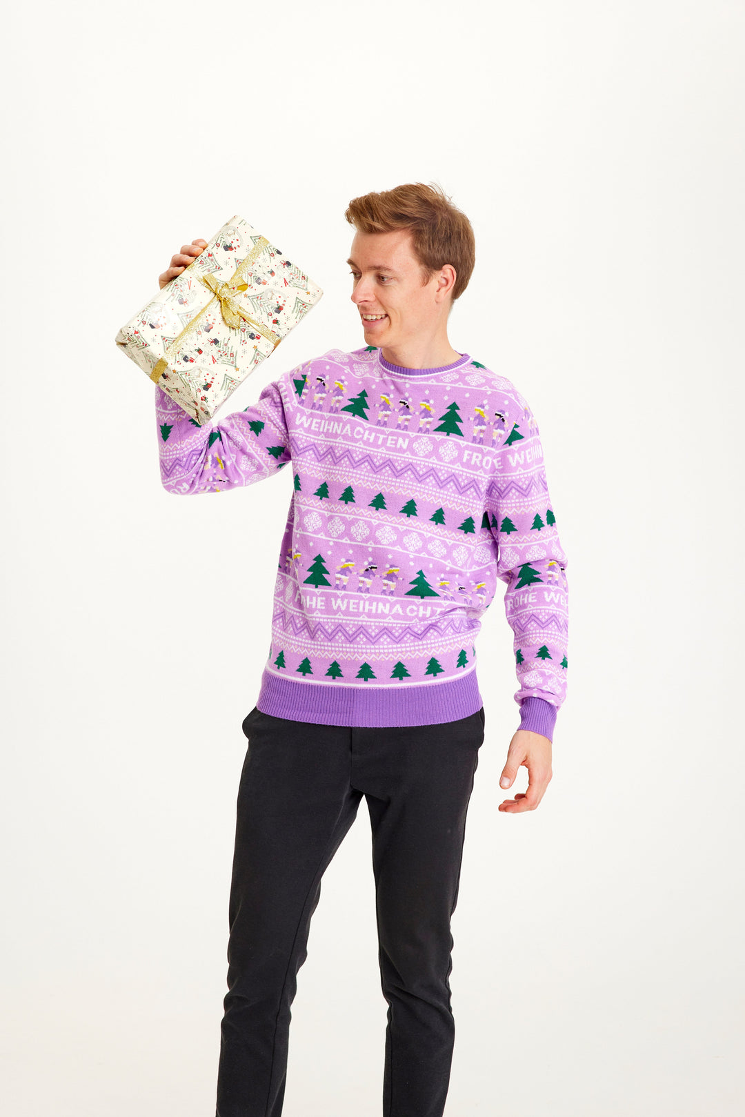 Merry Christmas Christmas Sweter Fioletowy Męskie